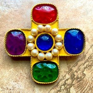 Vintage Ann Taylor Jeweled Maltese Cross Brooch Pin